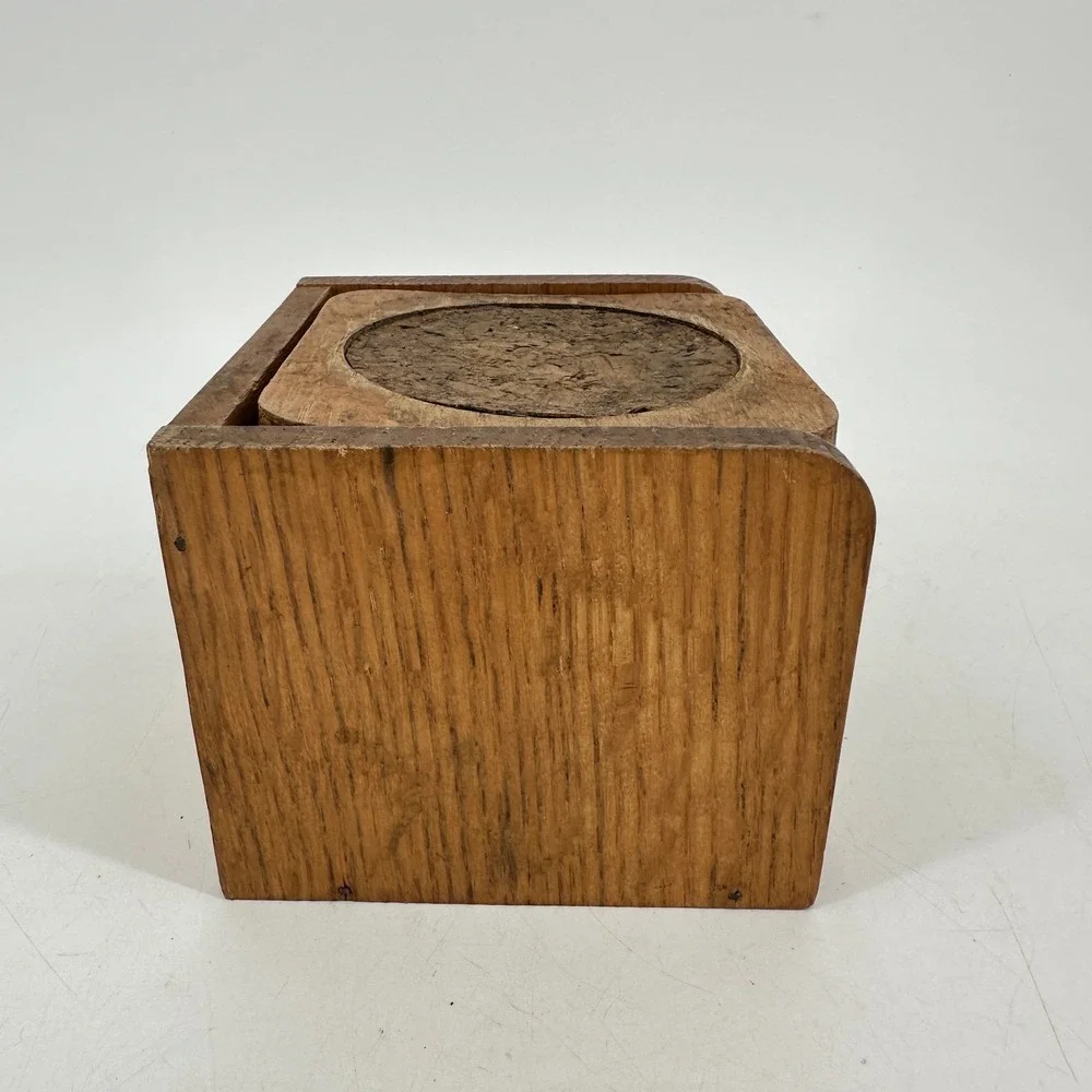 Vintage Mid Century Modern Wood and Cork Coaster Set with Caddy 6 Piece Brown